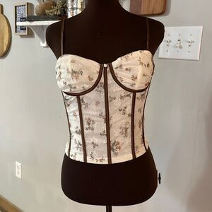 Floral bustier corset tank top size large lace coquette fairy whimsical cream br